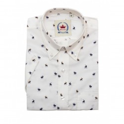 Mens Short Sleeve WHITE  Shirt With Polo Horse Pattern