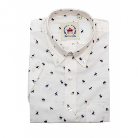 Mens Short Sleeve WHITE  Shirt With Horse Pattern
