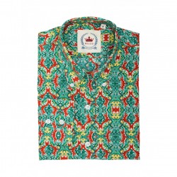 RELCO Mens Long Sleeve Green and Red Patterned Shirt