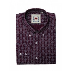 Mens Long Sleeve Burgundy Shirt with Floral Design