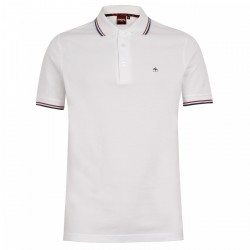 Merc CARD Polo Shirt Short Sleeved WHITE with Blue And Red