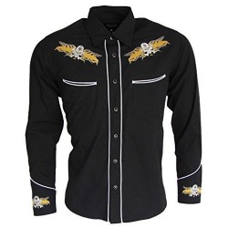 Rockabilly Long Sleeved Shirt - BLACK With Skull Embroidery
