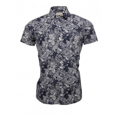 RELCO Short Sleeve Button-Down - NAVY PRINT