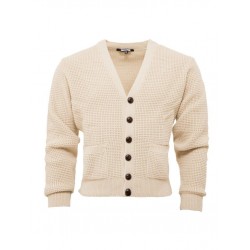 RELCO Mens Waffle Knit Cardigan with Football Style Buttons - STONE