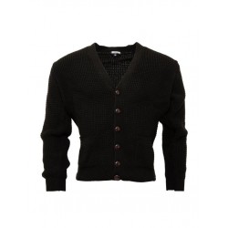 RELCO Mens Waffle Knit Cardigan with Football Style Buttons - BLACK