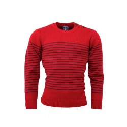 RELCO Mens Stripe Jumper with Anchor Shoulder Buttons - RED