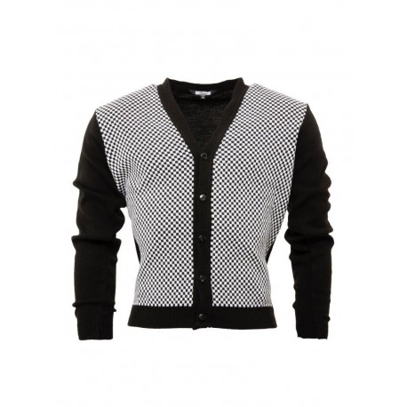 RELCO Mens Black and White Check Cardigan - BLACK