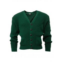 RELCO Mens Waffle Knit Cardigan with Football Style Buttons - BOTTLE GREEN