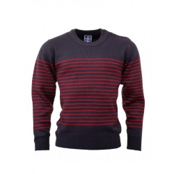 RELCO Mens Stripe Jumper with Anchor Shoulder Buttons - NAVY