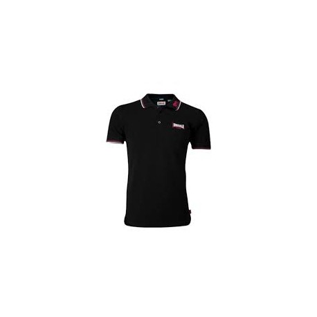 LONSDALE Polo Shirt  Slim Fit LION GOTS - BLACK With Dark red/White