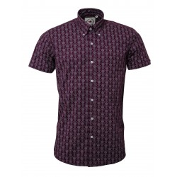 RELCO Short Sleeve Wine Shirt With Floral Detail - WINE