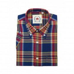 RELCO Short Sleeve Button-Down Shirt - BLUE CHECK