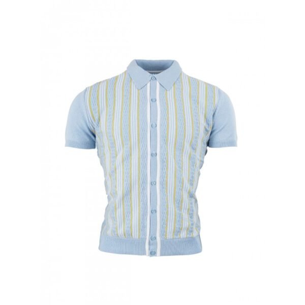 Polo RELCO de Punto , Rayas Verticales y Botones - CELESTE