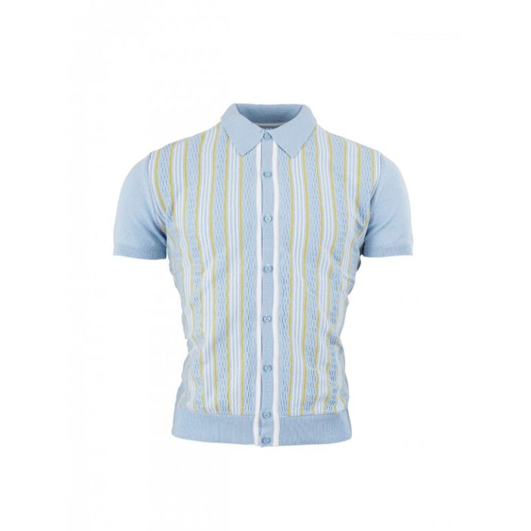 Polo RELCO de Punto , Rayas Verticales y Botones - CELESTE