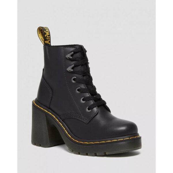 Botines de 6 Ojales Dr. Martens Con Tacon Jesy de Piel - NEGROS